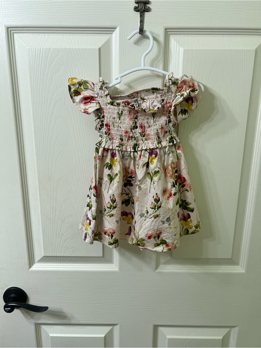 Hill House Pink Floral Smocked Sundress with Pink, Green & Yellow Blossoms